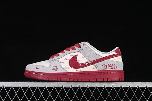 All categories Nk SB Dunk Series Nk SB Dunk Low High-end customized low-top sneakers Nike SB Dunk Low Gray and red contrast high-end customized low-top casual sneakers JP2026-100